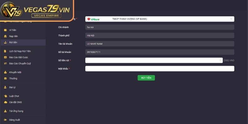 Rút Tiền Vegas79 – Nhận Thưởng Dễ Dàng Xử Lý Minh Bạch 2 Thực hiện chuyển khoản